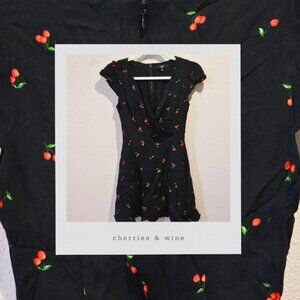 Lulus Best Day Ever Black Cherry Print Skater Dress - XS - GUC